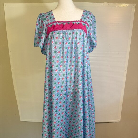 Muumuu Dress Women's Dresses Size Large/X-Large Handcrafted Blue Pink Polka Dot - Picture 1 of 10